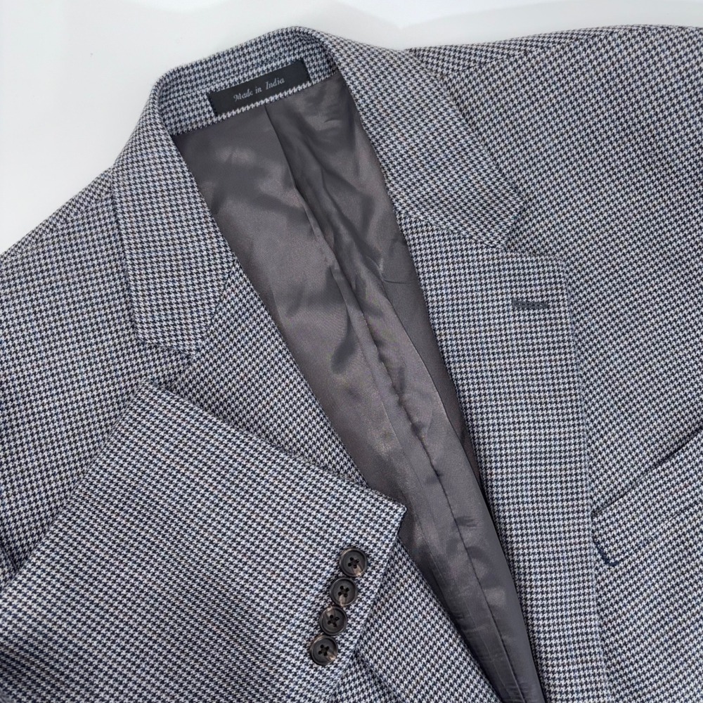 Lauren Ralph Lauren Mens 44 XL Silk Wool Houndstooth Blazer Sport Coat Grey